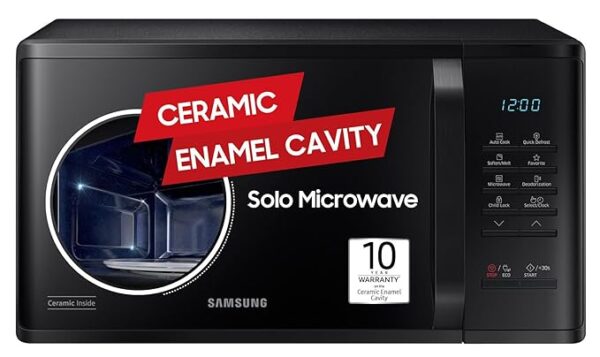 Samsung 23 L Solo Microwave Oven (MS23A3513AK/TL, Black, Auto Cook Programs, Child Safety Lock, Memory Feature, Deodorization, Ceramic Enamel Cavity with 10 year warranty)